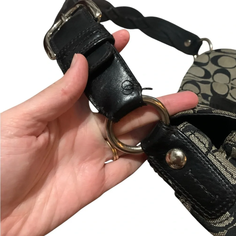 Coach Soho Signature Y2K shoulder bag in Grey with a big black buckle